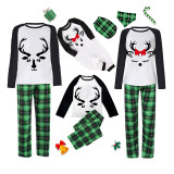 Christmas Matching Family Pajamas Couple Deer Bow Tie Antler Green Plaids Pajamas Set