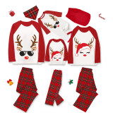 Christmas Matching Family Pajamas Antler With Christmas Hat Sunglasses Red Pajamas Set