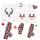 Christmas Matching Family Pajamas Couple Deer Bow Tie Antler White Pajamas Set