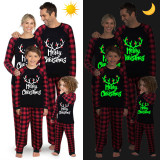 Christmas Matching Family Pajamas Luminous Glowing Merry Christmas Antler Black Pajamas Set