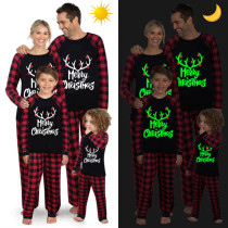 Christmas Matching Family Pajamas Luminous Glowing Slogan Antler Black Pajamas Set