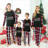 Christmas Matching Family Pajamas Luminous Glowing Christmas Hat Slogan Black Pajamas Set