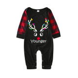 Christmas Matching Family Pajamas Antler With Colorful Lights Black Pajamas Set