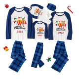 2022 Christmas Matching Family Pajamas Christmas Exclusive Design Santa and Snowman Merry Christmas Gift Box Blue Pajamas Set