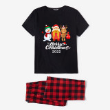 2022 Christmas Matching Family Pajamas Christmas Exclusive Design Santa and Snowman Merry Christmas Gift Box Black Pajamas Set
