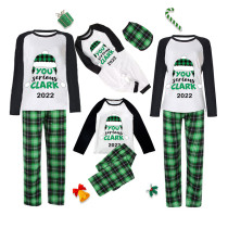 2022 Christmas Matching Family Pajamas Green Plaid Xmas Hat You Serious Clark Letters Green Plaid Pajamas Set With Baby Pajamas