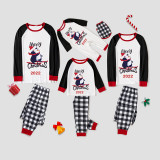 2022 Christmas Matching Family Pajamas Navy Skiing Penguin Merry Christmas Blue Plaid Pajamas Set With Baby Pajamas