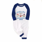 2022 Christmas Matching Family Pajamas Exclusive Design Chillin With My 3 Snowmies Blue Plaids Pajamas Set