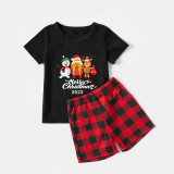 2022 Christmas Matching Family Pajamas Christmas Exclusive Design Santa and Snowman Merry Christmas Gift Box Black Pajamas Set