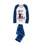 2022 Christmas Matching Family Pajamas Navy Skiing Penguin Merry Christmas Blue Plaid Pajamas Set With Baby Pajamas