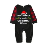 Christmas Matching Family Pajamas Christmas Hat With Various Words Black Pajamas Set