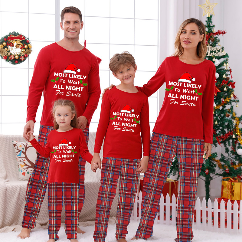 Christmas Matching Family Pajamas Christmas Hat With Various Words Red Pajamas Set