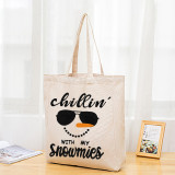 Christmas Eco Friendly Chill In With My Snowmies Handle Canvas Tote Bag Shopping Duffle Bag