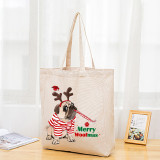 Christmas Eco Friendly Merry Woofmas Bulldog Handle Canvas Tote Bag Shopping Duffle Bag