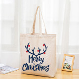 Christmas Eco Friendly Deer Antler Slogan Beige Handle Canvas Tote Bag