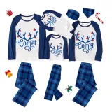 Christmas Matching Family Pajamas Deer Antler With Neon Lamp Multiple Words Blue Pajamas Set