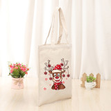 Christmas Eco Friendly Deer With Snowflakes Handle Canvas Tote Bag Shopping Duffle Bag