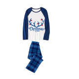 Christmas Matching Family Pajamas Deer Antler With Multicolor Lights Multiple Words Blue Pajamas Set