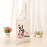 Christmas Eco Friendly Merry Woofmas Bulldog Handle Canvas Tote Bag Shopping Duffle Bag
