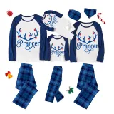 Christmas Matching Family Pajamas Deer Antler With Neon Lamp Multiple Words Blue Pajamas Set