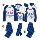 Christmas Matching Family Pajamas Deer Antler With Multicolor Lights Multiple Words Blue Pajamas Set