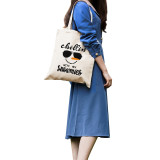 Christmas Eco Friendly Chill In With My Snowmies Handle Canvas Tote Bag Shopping Duffle Bag