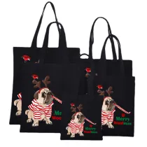 Christmas Eco Friendly Merry Woofmas Bulldog Handle Canvas Tote Bag Shopping Duffle Bag