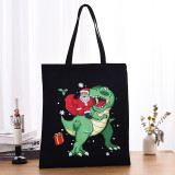 Christmas Eco Friendly Santa Claus With Dinosuar Handle Canvas Tote Bag Shopping Duffle Bag