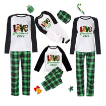 2022 Christmas Matching Family Pajamas Exclusive Design Plaids LOVE Christmas Hat Gingerbread Man Green Plaids Pajamas Set