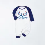 Christmas Matching Family Pajamas Deer Antler With Neon Lamp Multiple Words Blue Pajamas Set