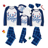 Christmas Matching Family Pajamas Deer Antler With Neon Lamp Multiple Words Blue Pajamas Set