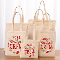 Christmas Eco Friendly 2022 Crew Wreath Beige Handle Canvas Tote Bag