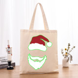Christmas Eco Friendly Santa Head Handle Canvas Tote Bag Shopping Duffle Bag