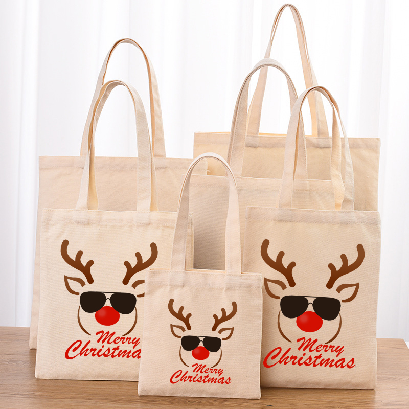 Christmas Eco Friendly Deer With Sunglasses Handle Canvas Tote Bag