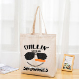 Christmas Eco Friendly Chill In With My Snowmies Beige Handle Canvas Tote Bag