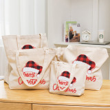 Christmas Eco Friendly Plaids Hat Handle Canvas Tote Bag Shopping Duffle Bag