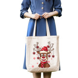 Christmas Eco Friendly Deer With Snowflakes Handle Canvas Tote Bag Shopping Duffle Bag