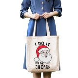 Christmas Eco Friendly I Do It For The Ho's Santa Beige Handle Canvas Tote Bag