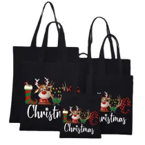 Christmas Eco Friendly Love Deer Handle Canvas Tote Bag Shopping Duffle Bag