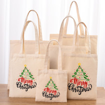 Christmas Eco Friendly Star Christmas Tree Beige Handle Canvas Tote Bag