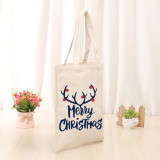 Christmas Eco Friendly Deer Antler Slogan Beige Handle Canvas Tote Bag