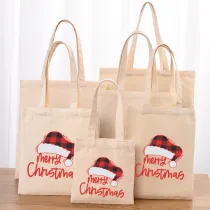 Christmas Eco Friendly Plaids Hat Handle Canvas Tote Bag Shopping Duffle Bag