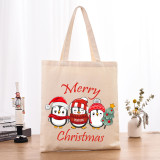 Christmas Eco Friendly Three Penguins With Christmas Tree Handle Canvas Tote Bag