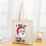 Christmas Eco Friendly I Do It For The Ho's Santa Beige Handle Canvas Tote Bag