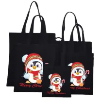 Christmas Eco Friendly Penguin With Scarf Woolen Hat Handle Canvas Tote Bag
