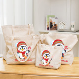 Christmas Eco Friendly Penguin With Scarf Woolen Hat Handle Canvas Tote Bag