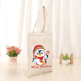 Christmas Eco Friendly Penguin With Scarf Woolen Hat Handle Canvas Tote Bag