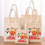 Christmas Eco Friendly Snowman Santa Deer Handle Canvas Tote Bag Shopping Duffle Bag