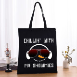 Christmas Eco Friendly Chill In With My Snowmies With Headphones Handle Canvas Tote Bag