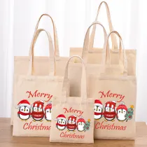Christmas Eco Friendly Three Penguins With Christmas Tree Handle Canvas Tote Bag